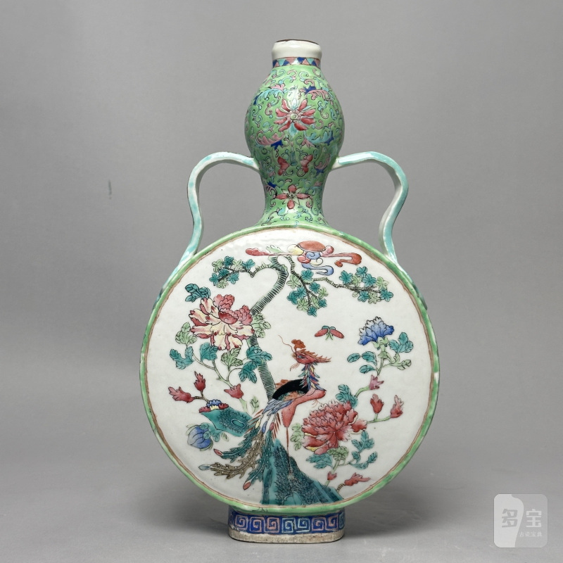 清晚期 粉彩花鸟葫芦扁瓶 - 图2